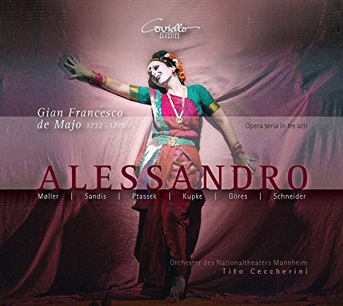 CD cover for Alessandro opera by de Majo, featuring a performer in costume.