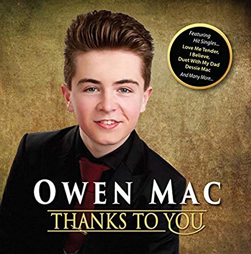 CD cover featuring young singer Owen Mac, with gold text and starburst.
