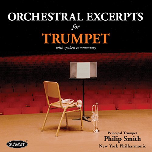 CD cover: trumpet, music stand, chair on a theater stage.