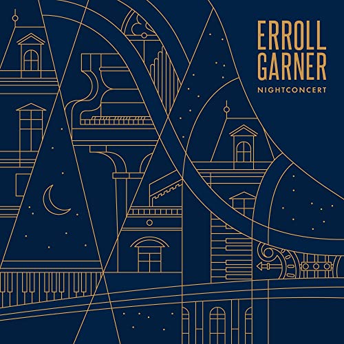 CD cover for Erroll Garner’s Nightconcert, featuring gold line art of buildings.