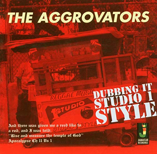 Album cover featuring a red-tinted street cart with text The Aggrovators Dubbing It Studio 1.