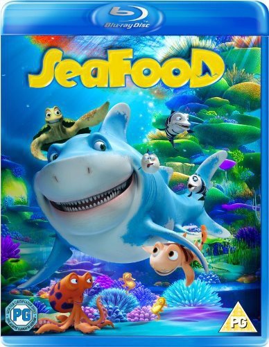 Blu-ray cover for animated film "SeaFood" featuring cartoon sharks and fish.