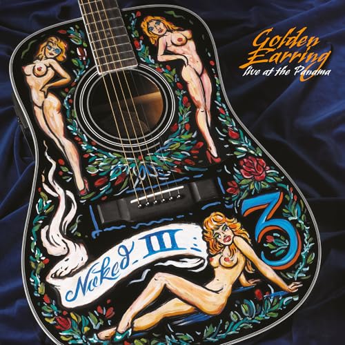 Album cover for Golden Earring’s “Naked III” featuring painted guitar and women.