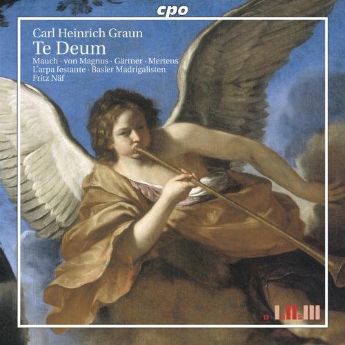 CD cover featuring an angel playing a trumpet, titled "Te Deum.