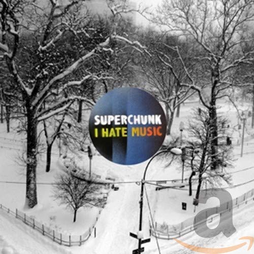 CD cover for Superchunk’s “I Hate Music” with a winter park scene.