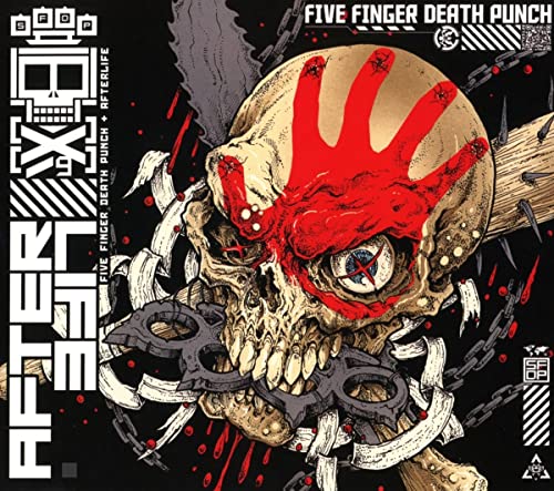 Skull with a handprint and brass knuckles, dark and graphic album art.