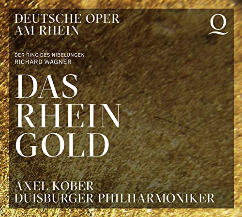 CD cover for Wagner’s “Das Rheingold” with gold textured background.