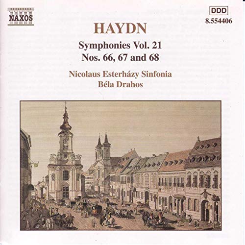 CD cover for Haydn symphonies, featuring a vintage town illustration.