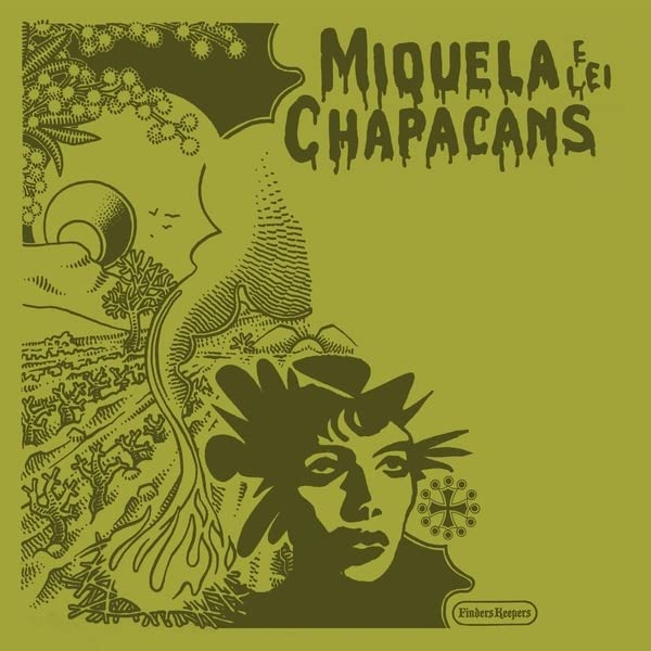 Olive green vinyl record cover with illustrated portrait and landscape.