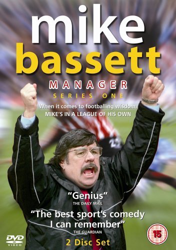 DVD cover for Mike Bassett: Manager, featuring a man with arms raised in celebration.