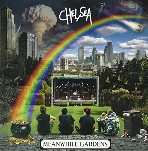 Album cover for Chelsea’s “Meanwhile Gardens” featuring a rainbow and cityscape.