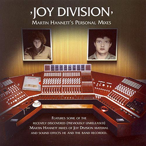 Joy Division album cover featuring a mixing console and two portrait photos.