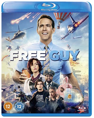Free Guy" Blu-ray cover featuring Ryan Reynolds and a chaotic cityscape.