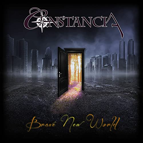 CD cover: doorway to a forest amidst a dark cityscape.