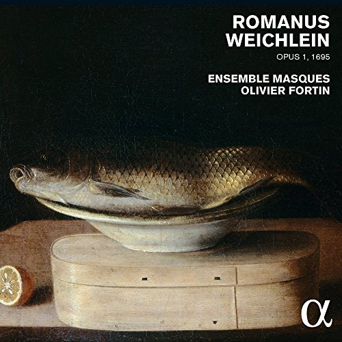 CD cover: Still life painting featuring a fish, lemon, and wooden containers.