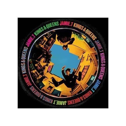 Jamie T’s “Kings & Queens” CD cover with a man falling through a cityscape.