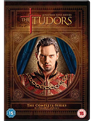 DVD cover art for The Tudors featuring Jonathan Rhys Meyers in historical royal attire.