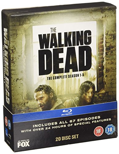The Walking Dead" Seasons 1-5 Blu-ray box set with Rick and Daryl on cover.