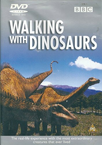 Walking With Dinosaurs" DVD cover featuring long-necked dinosaurs in a landscape.