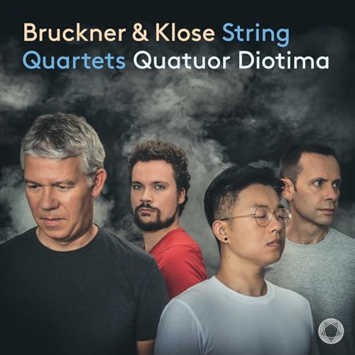 CD cover featuring four men, the Quatuor Diotima, in a dark setting.