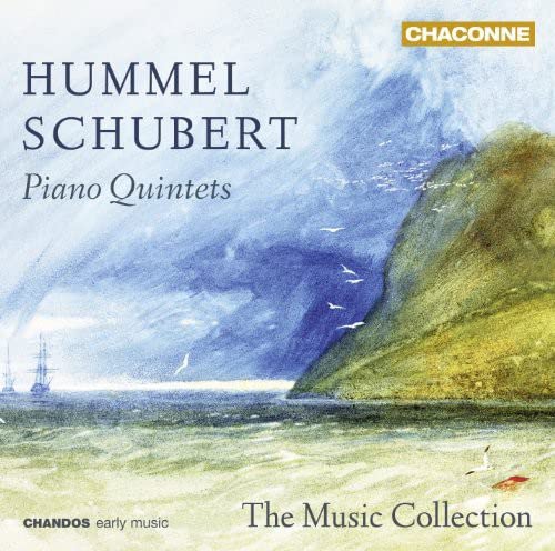CD cover for Hummel & Schubert Piano Quintets with seascape painting.