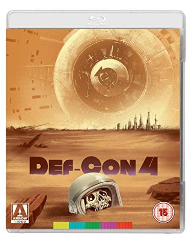 Blu-ray cover for "Def-con 4" featuring a desert landscape and satellite dish.