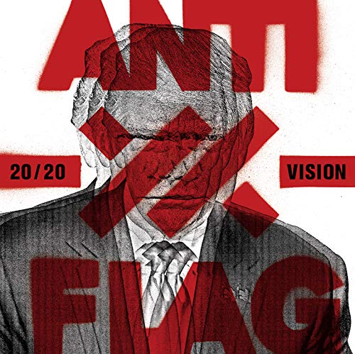 Album cover featuring a distorted portrait of a man with red text overlays.