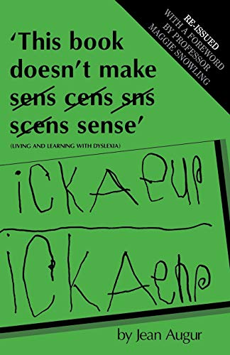 Book cover with crossed-out text and childlike handwriting, about dyslexia.