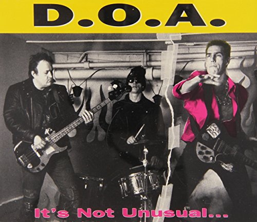 D.O.A. band photo on CD cover, black and white with pink text.