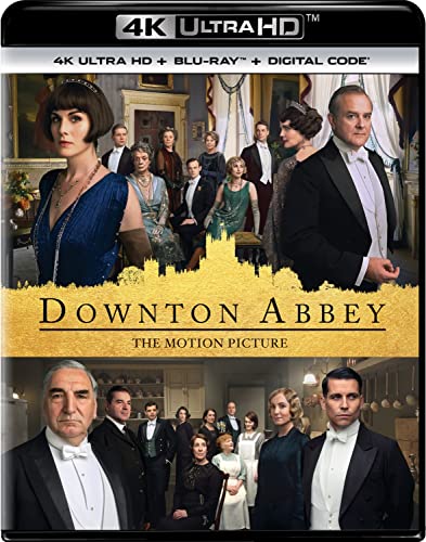Downton Abbey Blu-ray cover featuring cast portraits in formal attire.
