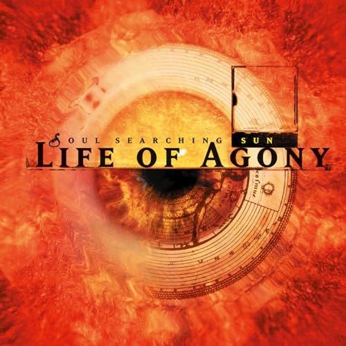 Album cover for Life Of Agony’s “Soul Searching Sun” with an eye and vinyl record.