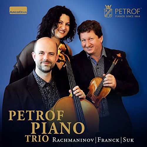 Petrof Piano Trio album cover featuring three musicians with instruments.