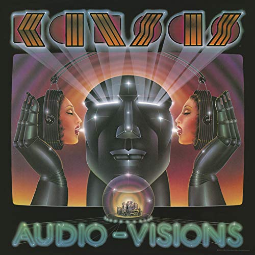 Album cover for Kansasā āAudio Visionsā featuring robotic and human faces.