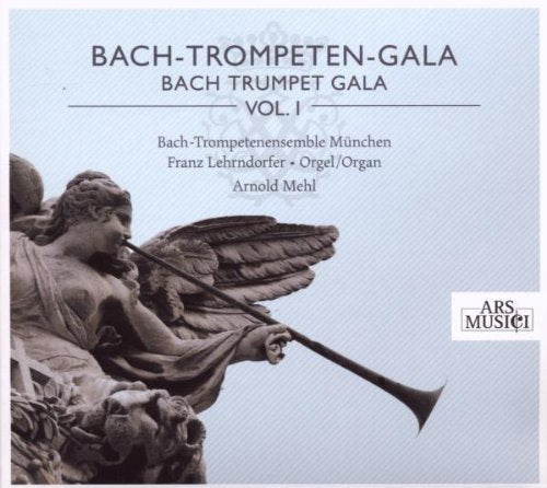 CD cover: stone angel playing a long trumpet, text “Bach Trumpet Gala”.