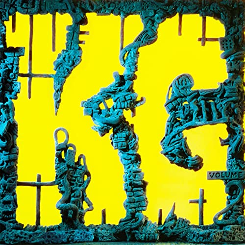 Yellow album cover with blue, sculpted figures and lettering “K.G.”
