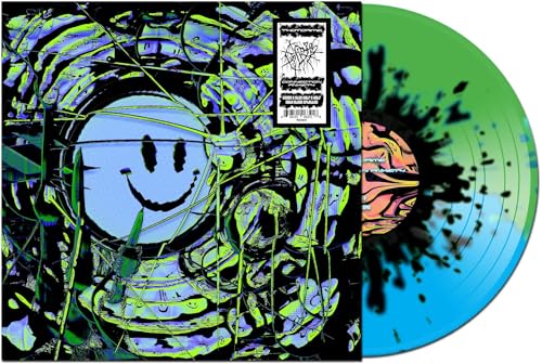 Vinyl record with abstract, colorful cover art featuring a smiley face.