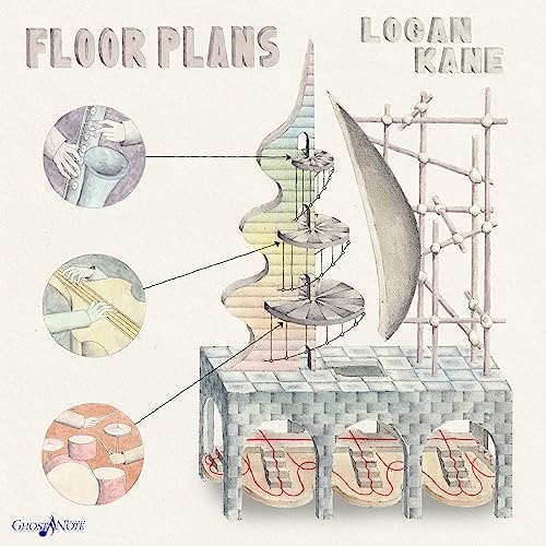 Album cover for Logan Kane’s “Floor Plans” featuring architectural illustration and instruments.
