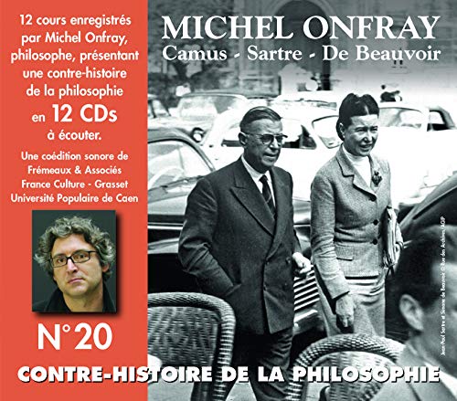 CD cover featuring Michel Onfray and portraits of Camus, Sartre, and De Beauvoir.