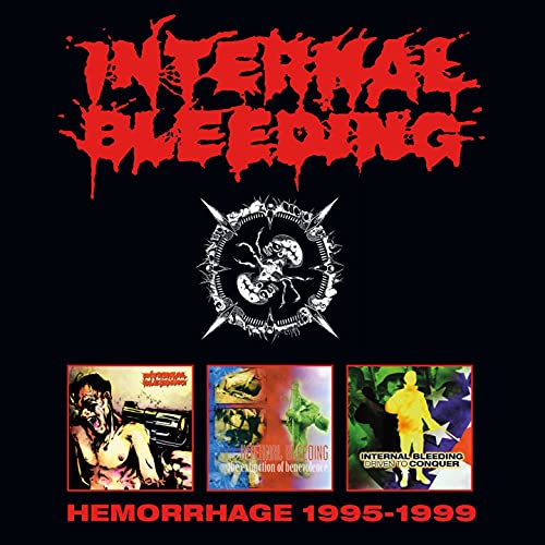 CD cover for Internal Bleedingās āHemorage 1995-1999ā with blood-red text and imagery.