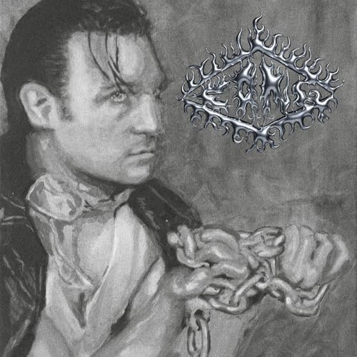 Black and white album cover featuring a man’s face and chains.