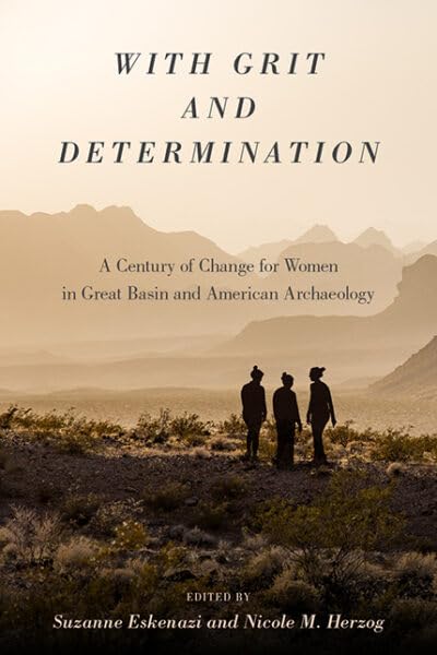 Book cover with desert landscape and three figures, titled "With Grit and Determination".