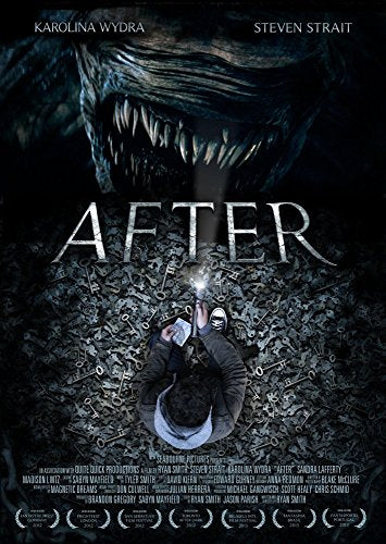 After" DVD cover: monster teeth, person with flashlight, gears, and dark tones.