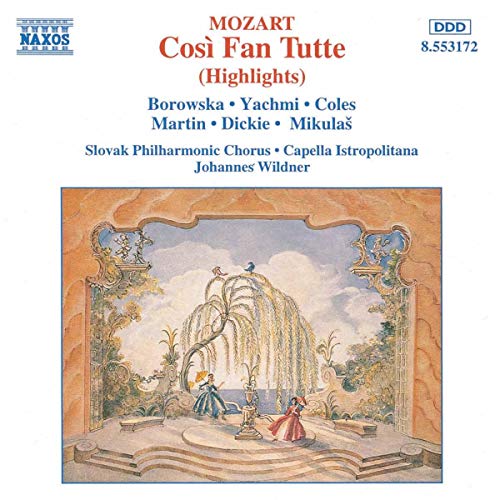CD cover for Mozart’s Così fan tutte highlights, featuring a stage scene.