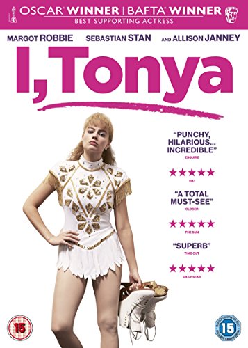 “I, Tonya” DVD cover featuring Margot Robbie as Tonya Harding in skating attire.