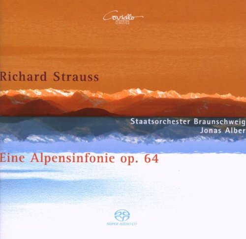 CD cover for Richard Strauss’ “An Alpine Symphony” with mountain scene.