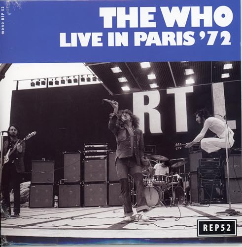 The Who performing live on stage in Paris, 1972, black and white.