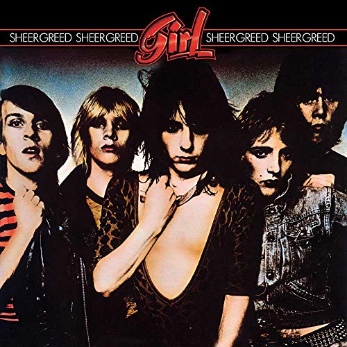 Five band members with long hair posing against a dark background on an album cover.
