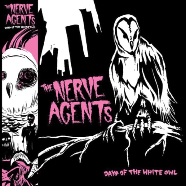 Black and white album cover featuring an owl and band name "Nerve Agents".