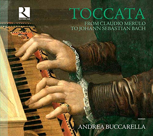 CD cover: hands playing a harpsichord, title "Toccata" and artist "Andrea Buccarella".