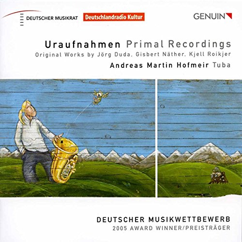 CD cover: illustrated man with tuba in a green, mountainous landscape.
